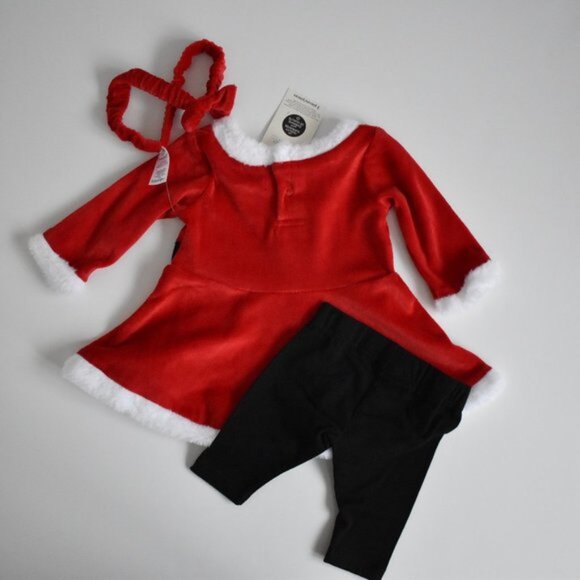 George 3-Piece Matching Christmas Holiday Dress Set 0-3 Months - Picture 2 of 5